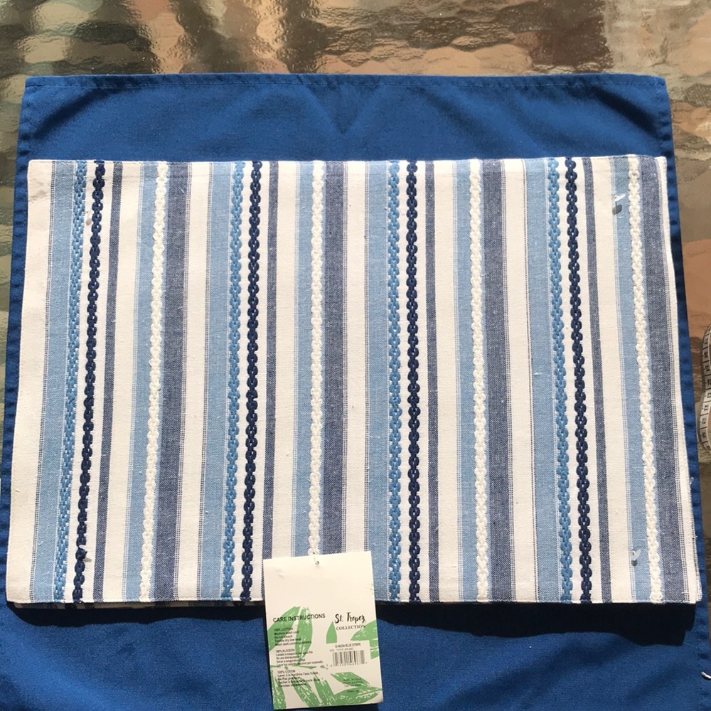St. Tropez Blue Stripe Cloth 100% Algodon Nautical Placemats - Set of Two